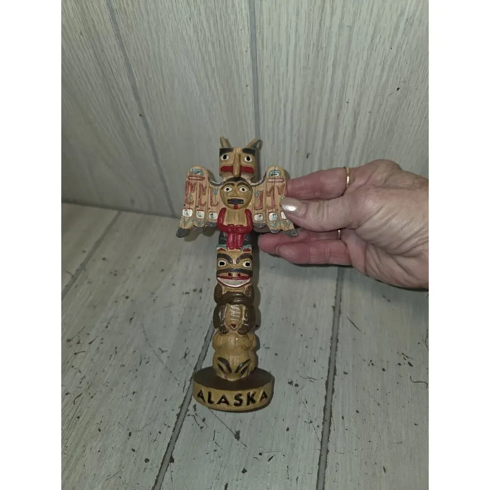 Vtg Alaska Totem Pole T-Bird Frog Bear Resin Golder image, Inc. 7.5” Tall